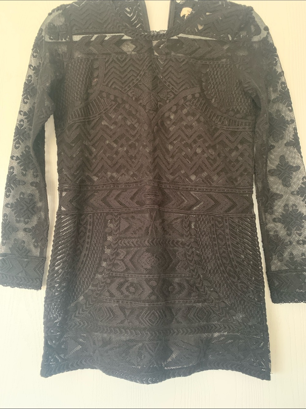 Black Lace Tunic Top with Long Sleeves